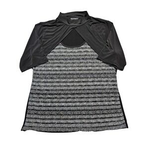 Rachel Tyler Womens 3X Mock Neck Keyhole Top Black White Animal Print Blouse